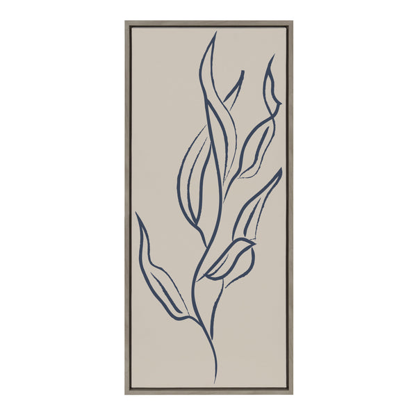 Kate & Laurel Sylvie Muted Illustrated Botanical Dark Blue And Tan Framed Canvas By The Creative Bunch Studio