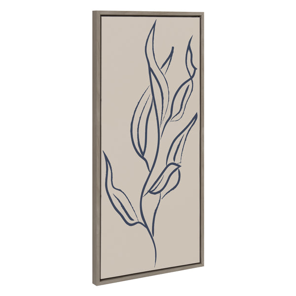 kate & laurel Sylvie Muted Illustrated Botanical Dark Blue and Tan Framed Canvas by The Creative Bunch Studio
