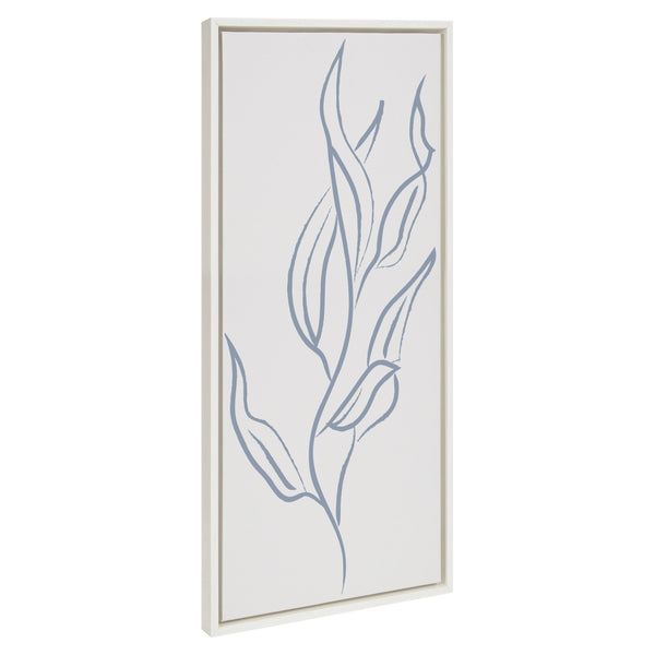kate & laurel Sylvie Muted Illustrated Botanical Light Blue and Beige Framed Canvas by The Creative Bunch Studio
