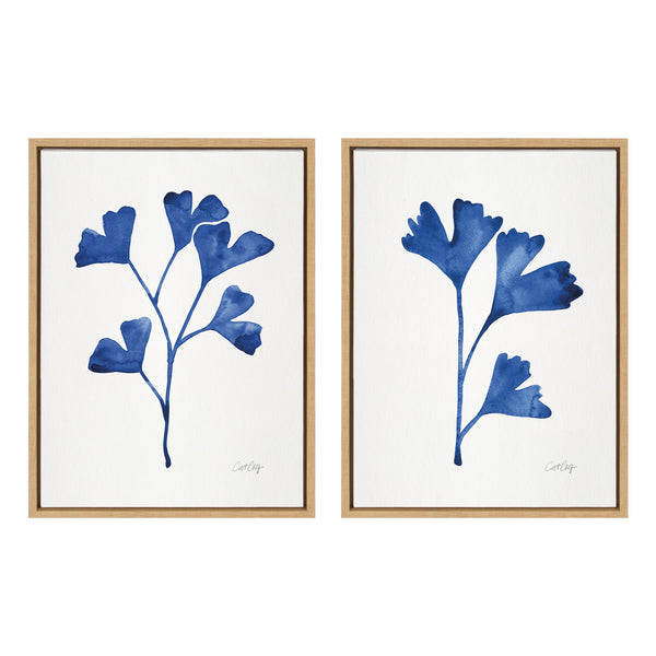 Kate & Laurel Sylvie Navy Ginkgo And Navy Ginkgo Trio Framed Canvas By Cat Coquillette