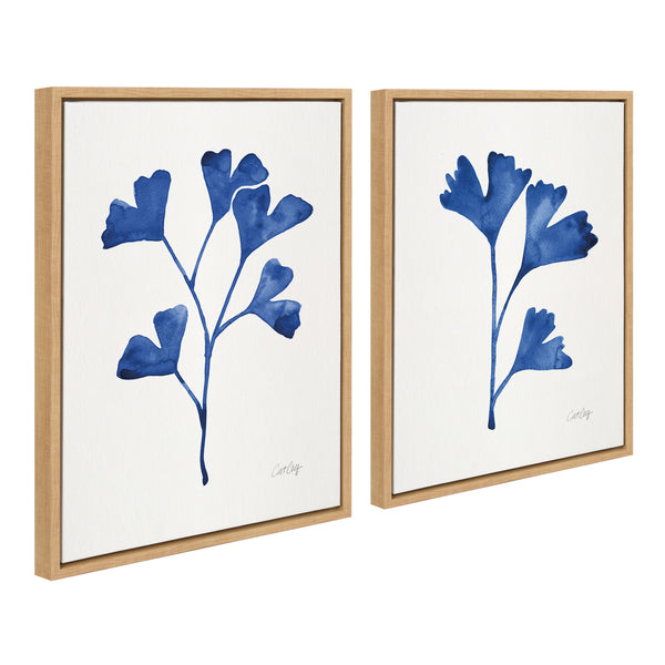 Kate & Laurel Sylvie Navy Ginkgo And Navy Ginkgo Trio Framed Canvas By Cat Coquillette