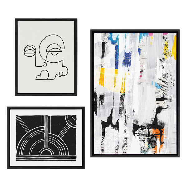 kate & laurel Sylvie NC Street Art 2 Inner Battle and Abstract Sunset Framed Canvas