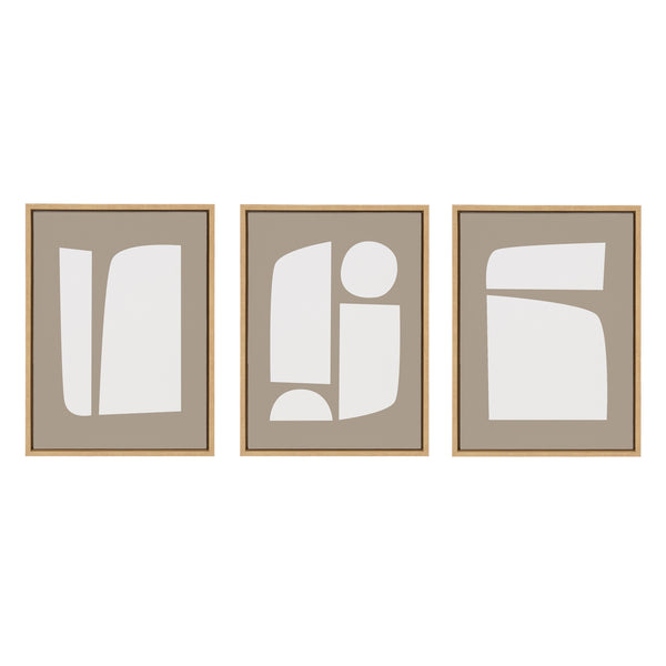 Kate & Laurel Sylvie Neutral Abstract Aztec Shapes Framed Canvas Art Set By The Creative Bunch Studio