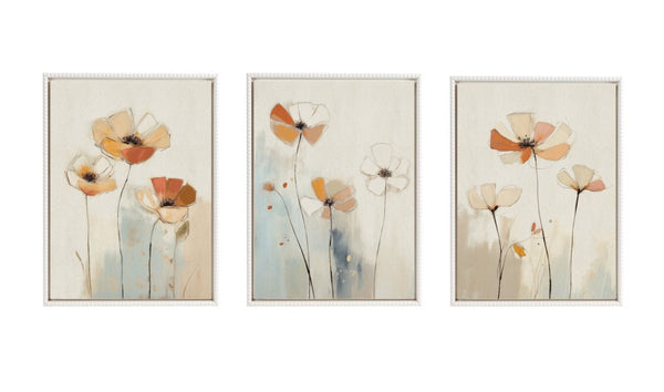 Kate & Laurel Sylvie Neutral Blue Elegant Country Wildflowers Framed Canvas Art Set By The Creative Bunch Studio