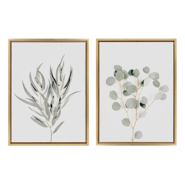 kate & laurel Sylvie Neutral Botanical 1 and 2 Framed Canvas Set by The Creative Bunch Studio
