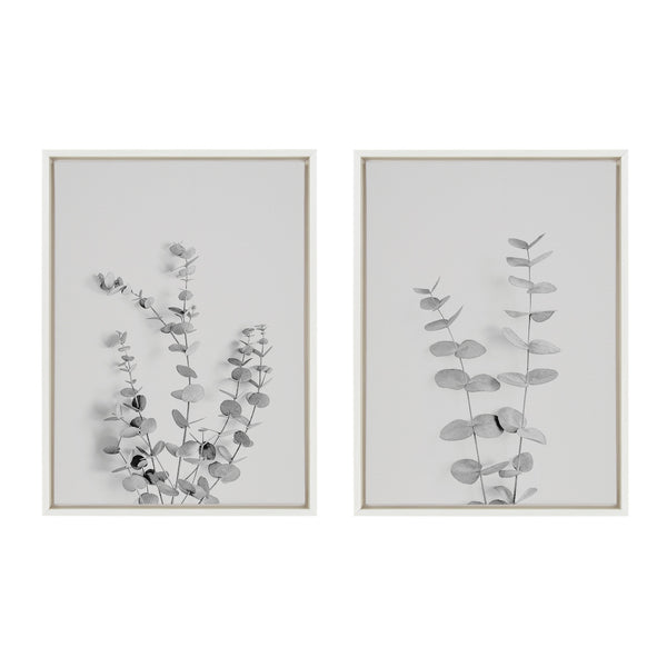 Kate & Laurel Sylvie Neutral Botanical 3 And 4 Soft White Framed Canvas By The Creative Bunch Studio