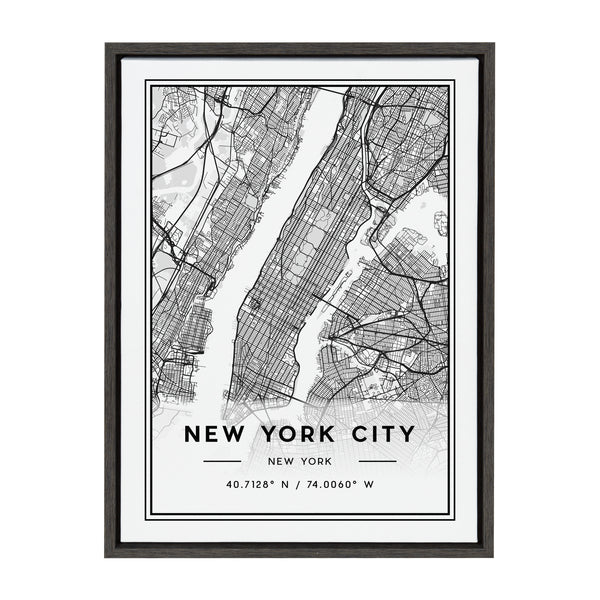 kate & laurel Sylvie New York City Map Framed Canvas by Jake Goossen