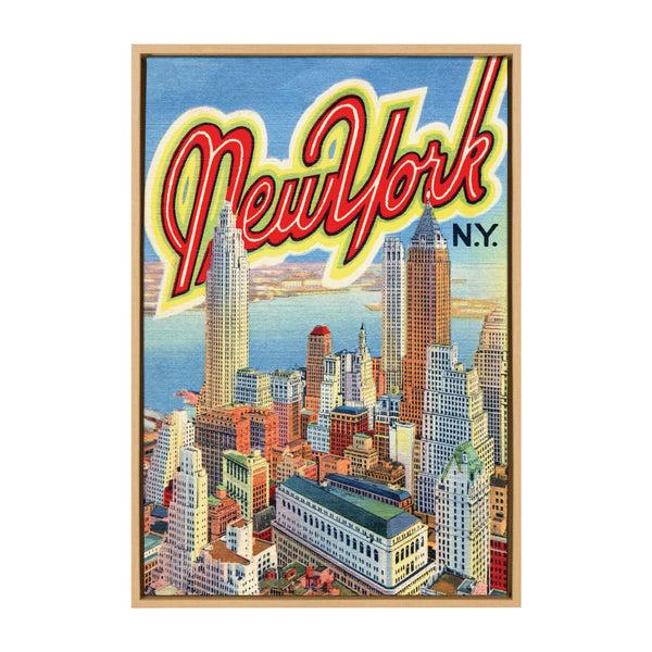 Kate & Laurel Sylvie New York NY Vintage Travel Postcard Framed Canvas By Corinna Buchholz Of Piddix