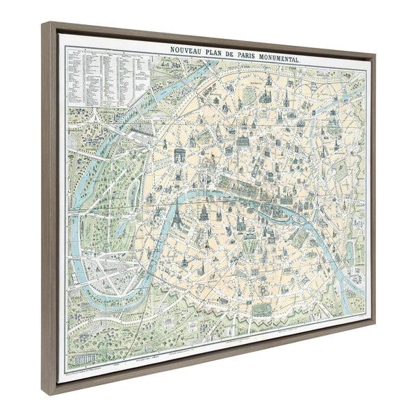 Kate & Laurel Sylvie Nouveau Plan De Paris Monumental Map Framed Canvas By Corinna Buchholz Of Piddix