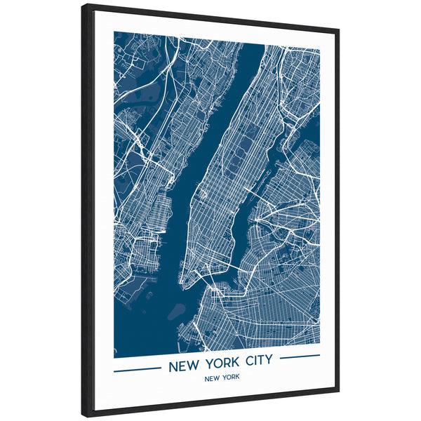 kate & laurel Sylvie NYC Blue Color Map Framed Canvas by Jake Goossen
