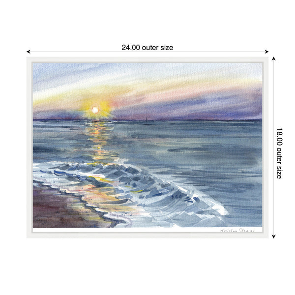 Kate & Laurel Sylvie Ocean Sunset With Purple Sky Framed Canvas By Patricia Shaw