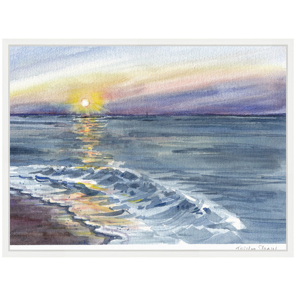 Kate & Laurel Sylvie Ocean Sunset With Purple Sky Framed Canvas By Patricia Shaw