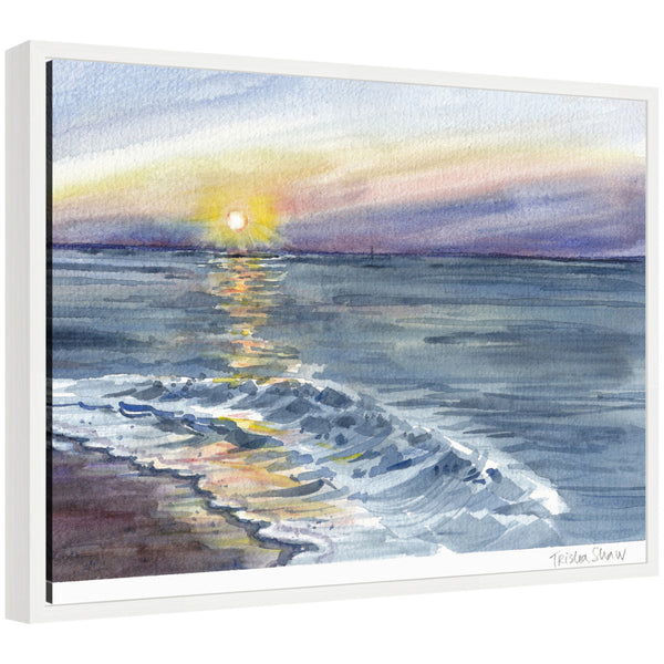 kate & laurel Sylvie Ocean Sunset with Purple Sky Framed Canvas by Patricia Shaw