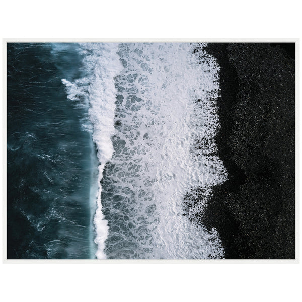 Kate & Laurel Sylvie Ocean Waves On The Black Beach In Iceland Framed Canvas By Michael Schauer