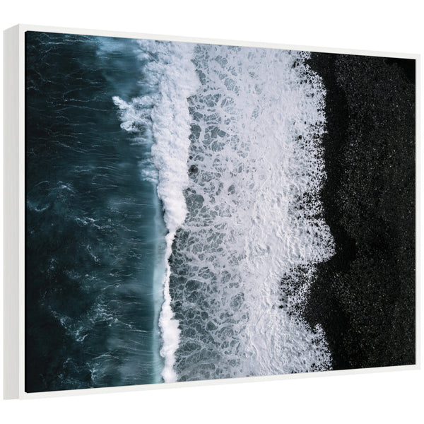 kate & laurel Sylvie Ocean Waves on the Black Beach in Iceland Framed Canvas by Michael Schauer