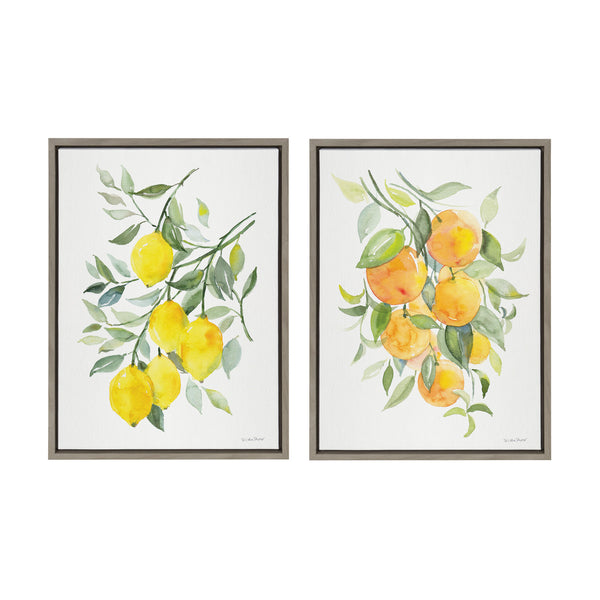 Kate & Laurel Sylvie Orange Citrus And Lemon Citrus Framed Canvas Art Set By Patricia Shaw