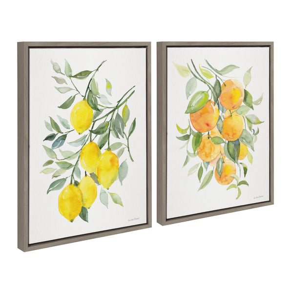 Kate & Laurel Sylvie Orange Citrus And Lemon Citrus Framed Canvas Art Set By Patricia Shaw