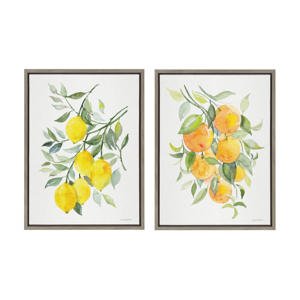 kate & laurel Sylvie Orange Citrus and Lemon Citrus Framed Canvas Art Set by Patricia Shaw