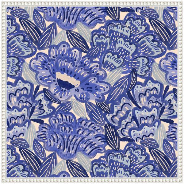Kate & Laurel Sylvie Painted Flowers Blue Framed Canvas By Carrie Cantwell
