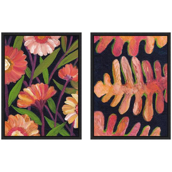 Kate & Laurel Sylvie Painterly Florals And Palm Leaves Framed Canvas Art Set By Nikita Jariwala