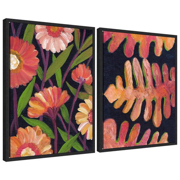kate & laurel Sylvie Painterly Florals and Palm Leaves Framed Canvas Art Set by Nikita Jariwala