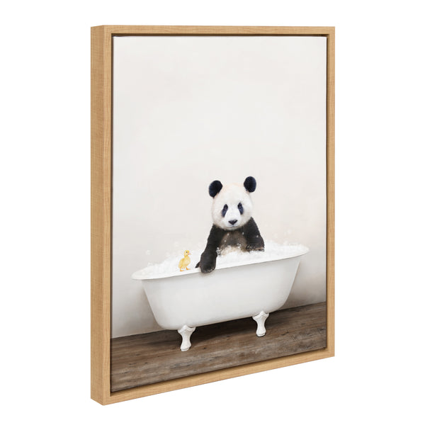 Kate & Laurel Sylvie Panda Waving In Rustic Bath Framed Canvas By Amy Peterson Art Studio