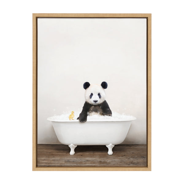 Kate & Laurel Sylvie Panda Waving In Rustic Bath Framed Canvas By Amy Peterson Art Studio