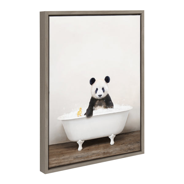 kate & laurel Sylvie Panda Waving in Rustic Bath Framed Canvas by Amy Peterson Art Studio