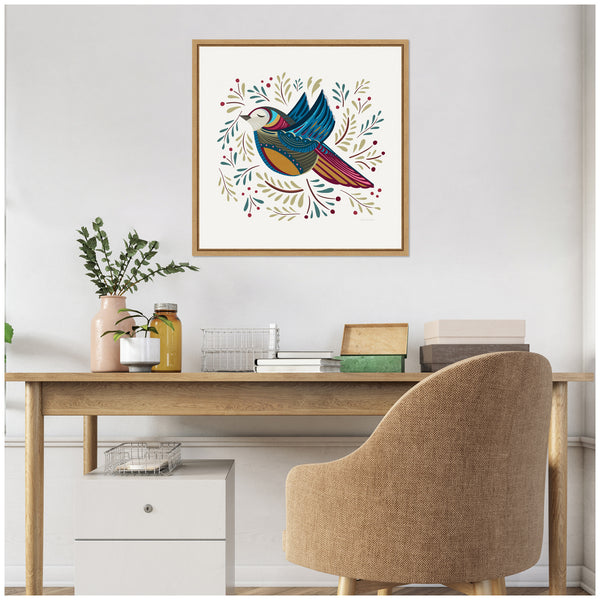 Kate & Laurel Sylvie Peace Bird Blue Framed Canvas By Carey Copeland