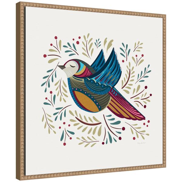 kate & laurel Sylvie Peace Bird Blue Framed Canvas by Carey Copeland