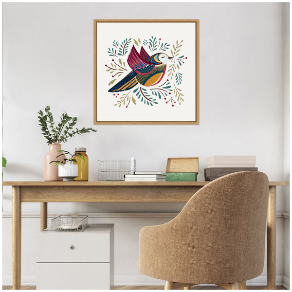 Kate & Laurel Sylvie Peace Bird Cream Framed Canvas By Carey Copeland
