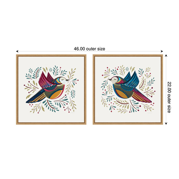Kate & Laurel Sylvie Peace Birds Red And Blue Framed Canvas Art Set By Carey Copeland