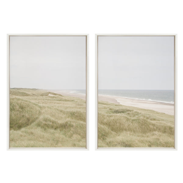 Kate & Laurel Sylvie Peaceful And Serene Coastal Landscape Left And Right Framed Canvas Art Set By The Creative Bunch Studio