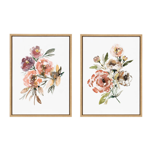Kate & Laurel Sylvie Peach Roses And Floral Bouquet Muted Framed Canvas Art Set By Sara Berrenson