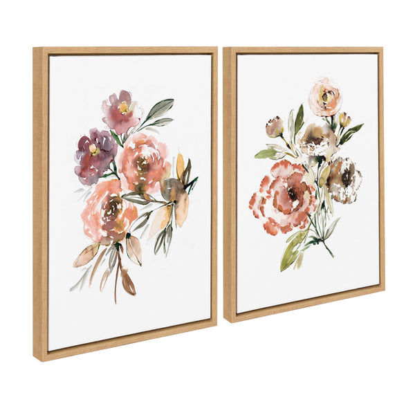 Kate & Laurel Sylvie Peach Roses And Floral Bouquet Muted Framed Canvas Art Set By Sara Berrenson