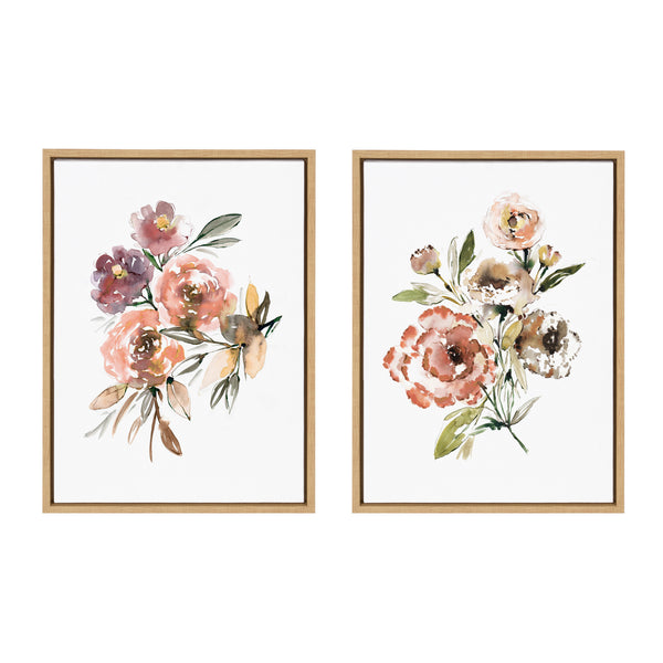 kate & laurel Sylvie Peach Roses and Floral Bouquet Muted Framed Canvas Art Set by Sara Berrenson