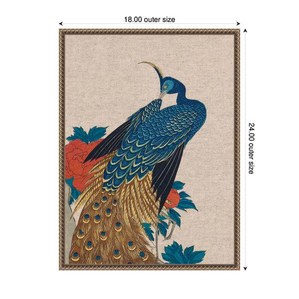 Kate & Laurel Sylvie Peacock And Peonies 1840 Utagawa Hiroshige Neutral Linen Framed Canvas By The Art Institute Of Chicago