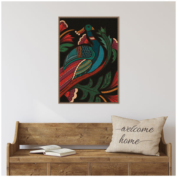 Kate & Laurel Sylvie Peacock Framed Canvas By Carey Copeland
