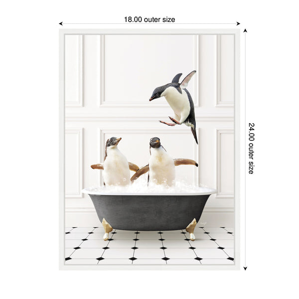 Kate & Laurel Sylvie Penguins In Classic Black And White Bath Framed Canvas By Amy Peterson