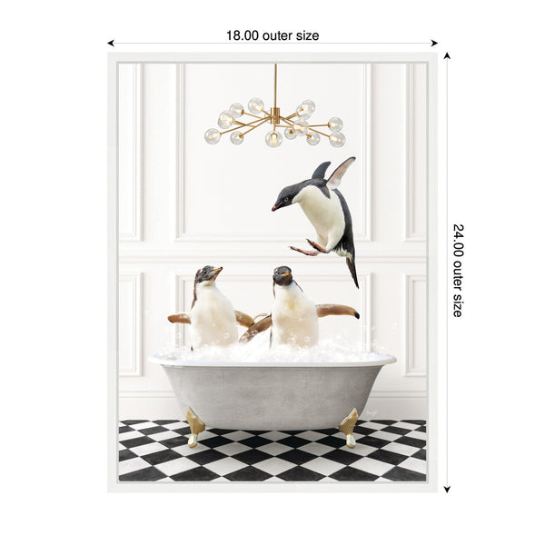 Kate & Laurel Sylvie Penguins In Lux Bathtub Framed Canvas By Amy Peterson