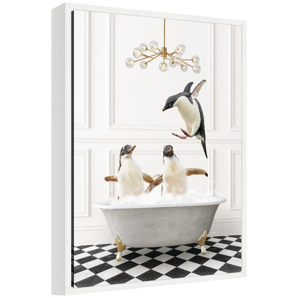 kate & laurel Sylvie Penguins in Lux Bathtub Framed Canvas by Amy Peterson
