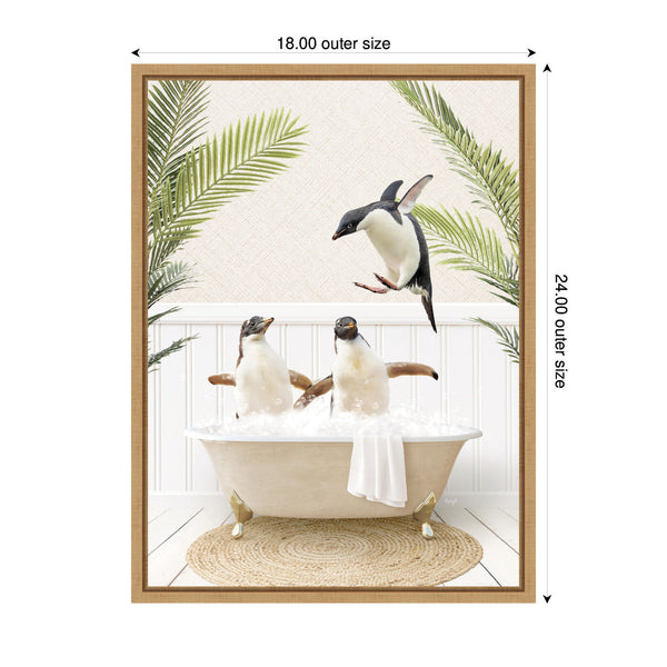Kate & Laurel Sylvie Penguins In Palm Bathtub Framed Canvas By Amy Peterson
