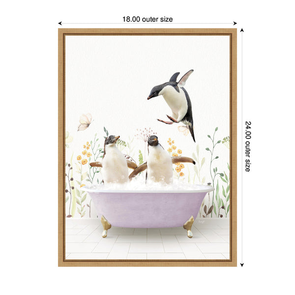 Kate & Laurel Sylvie Penguins In Spring Bathtub Framed Canvas By Amy Peterson