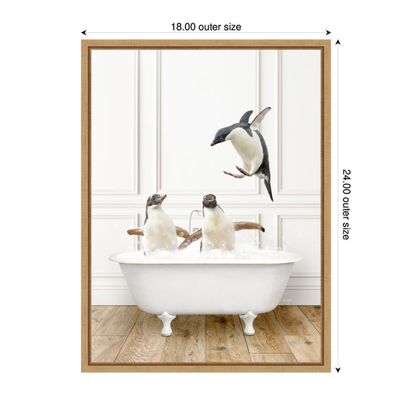 Kate & Laurel Sylvie Penguins In Traditional Vintage Bathtub Framed Canvas By Amy Peterson