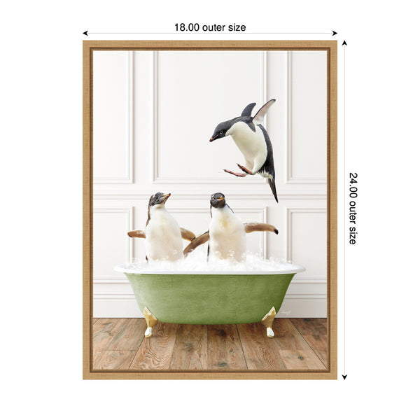 Kate & Laurel Sylvie Penguins In Transitional Bathtub Framed Canvas By Amy Peterson