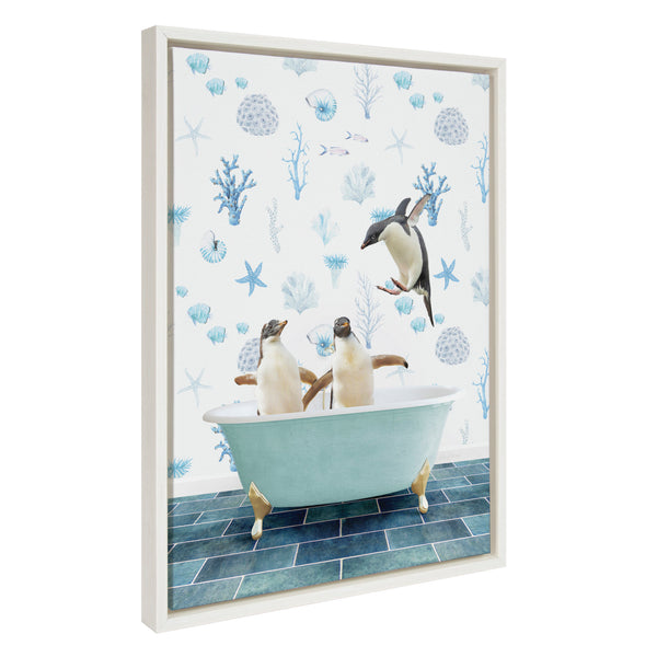 Kate & Laurel Sylvie Penguins In Under The Sea Bath Framed Canvas By Amy Peterson Art Studio