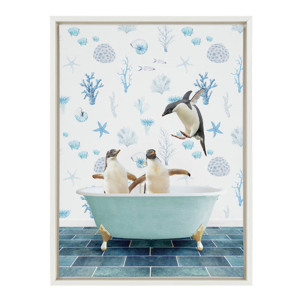 Kate & Laurel Sylvie Penguins In Under The Sea Bath Framed Canvas By Amy Peterson Art Studio