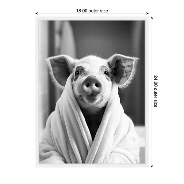 Kate & Laurel Sylvie Pig Bathroom Art Towel Robe Black And White Framed Canvas By The Creative Bunch Studio
