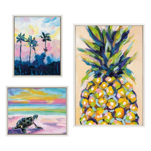 kate & laurel Sylvie Pineapple Study No 2 Apache Junction Sunset and Sunset Sea Turtle Framed Canvas Art Set by Rachel Christopoulos