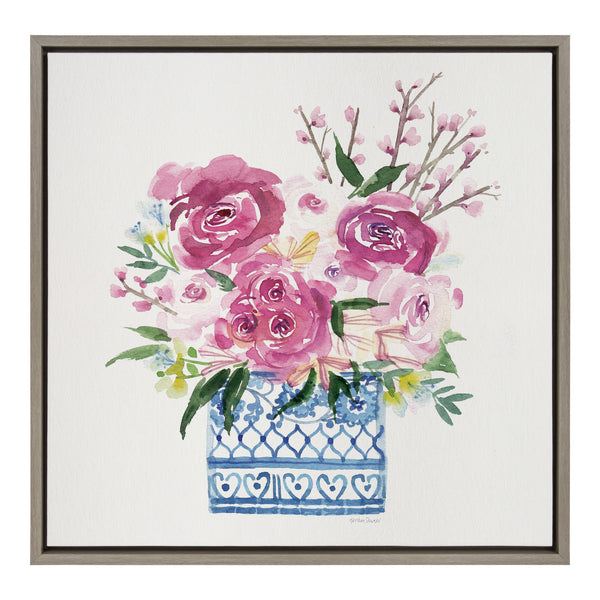 Kate & Laurel Sylvie Pink Blooms In Chinoiserie Framed Canvas By Patricia Shaw